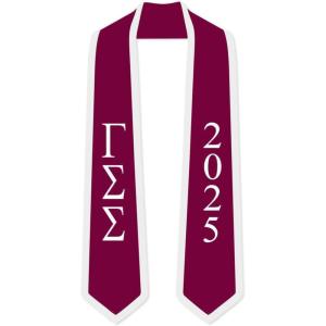Custom Gamma Sigma Sigma Greek 2 Tone Lettered Graduation Sash Stole w/Year(Maroon W/White Trim)