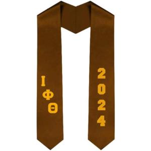 Custom Iota Phi Theta Greek Diagonal Lettered Graduation Sash Stole with Year(Brown)