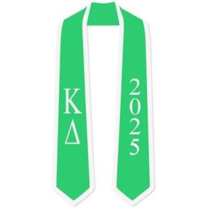 Custom Kappa Delta Greek 2 Tone Lettered Graduation Sash Stole w/Year(Kelly Green W/White Trim)