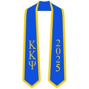 Custom Kappa Kappa Psi Greek 2 Tone Lettered Graduation Sash Stole w/Year(Royal W/Athletic Gold Trim)