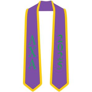 Custom Lambda Chi Alpha Greek 2 Tone Lettered Graduation Sash Stole w/Year(Purple W/Athletic Gold Trim)