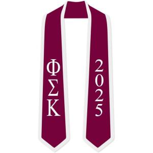 Custom Phi Sigma Kappa Greek 2 Tone Lettered Graduation Sash Stole w/Year(Maroon W/White Trim)
