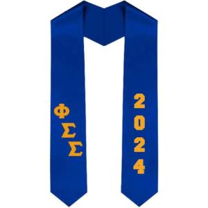 Custom Phi Sigma Sigma Greek Diagonal Lettered Graduation Sash Stole with Year(Royal Blue)