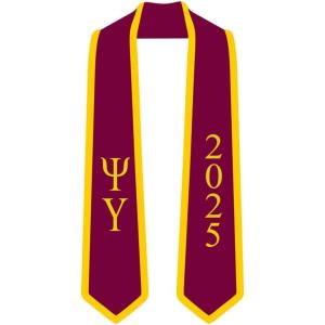 Custom Psi Upsilon Greek 2 Tone Lettered Graduation Sash Stole w/Year(Maroon W/Athletic Gold Trim)
