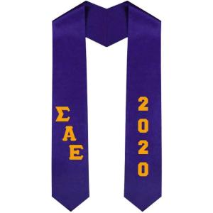 Custom Sigma Alpha Epsilon SAE Greek Diagonal Lettered Graduation Sash Stole with Year(Purple)