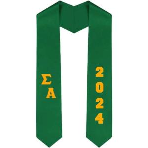 Custom Sigma Alpha Greek Diagonal Lettered Graduation Sash Stole with Year(Kelly Green)