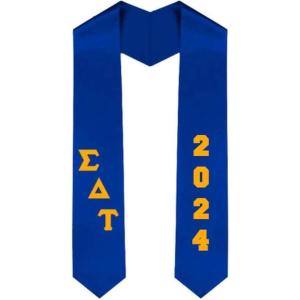 Custom Sigma Delta Tau Greek Diagonal Lettered Graduation Sash Stole with Year(Royal Blue)