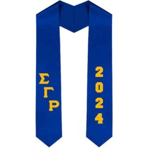 Custom Sigma Gamma Rho Greek Diagonal Lettered Graduation Sash Stole with Year(Royal Blue)