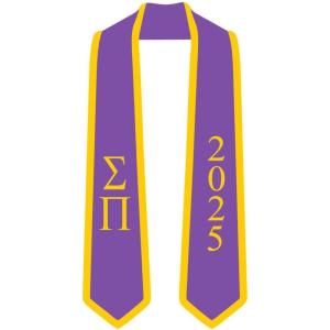 Custom Sigma Pi Greek 2 Tone Lettered Graduation Sash Stole w/Year(Purple W/Athletic Gold Trim)