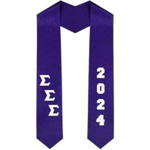 Custom Sigma Sigma Sigma Greek Diagonal Lettered Graduation Sash Stole with Year(Purple)
