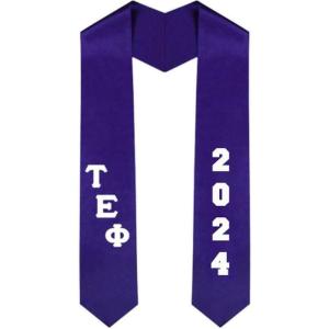 Custom Tau Epsilon Phi Greek Diagonal Lettered Graduation Sash Stole with Year(Purple)