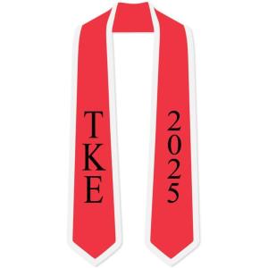 Custom Tau Kappa Epsilon Greek 2 Tone Lettered Graduation Sash Stole w/Year(Red W/White Trim)