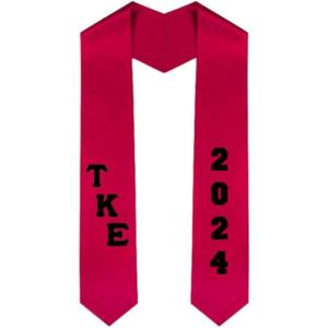 Custom Tau Kappa Epsilon TKE Greek Diagonal Lettered Graduation Sash Stole with Year(Red)