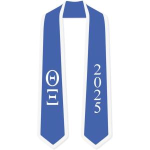 Custom Theta Xi Greek 2 Tone Lettered Graduation Sash Stole w/Year(Light Blue W/White Trim)