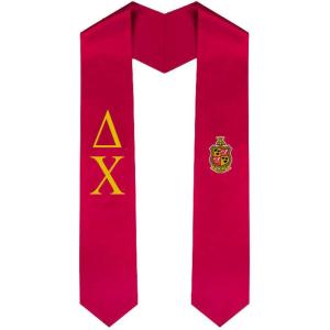 Delta Chi Greek Lettered Graduation Sash Stole With Crest(Red)