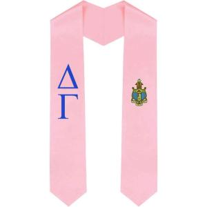 Delta Gamma Greek Lettered Graduation Sash Stole With Crest(Soft Pink)