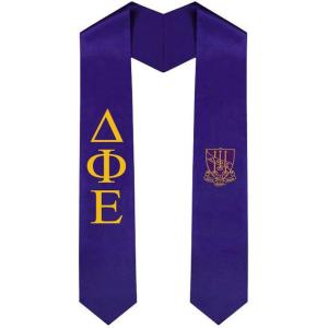 Delta Phi Epsilon DPHIE Greek Lettered Graduation Sash Stole With Crest(Purple)