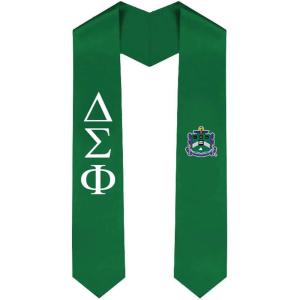 Delta Sigma Phi Greek Lettered Graduation Sash Stole With Crest(Hunter Green)