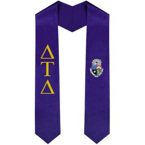Delta Tau Delta DTD Greek Lettered Graduation Sash Stole With Crest(Purple)