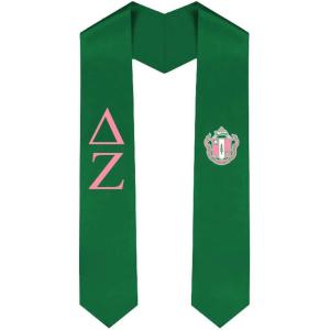 Delta Zeta Greek Lettered Graduation Sash Stole With Crest(Hunter Green)