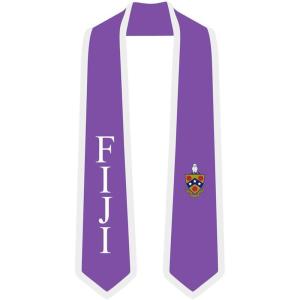 Fiji Greek 2 Tone Lettered Graduation Sash Stole(Purple W/White Trim)
