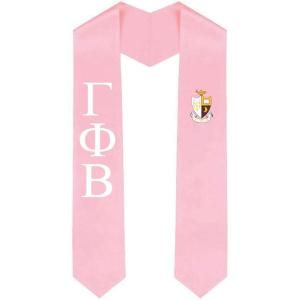 Gamma Phi Beta Greek Lettered Graduation Sash Stole With Crest(Soft Pink)