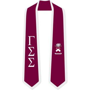Gamma Sigma Sigma Greek 2 Tone Lettered Graduation Sash Stole(Maroon W/White Trim)