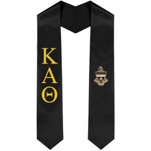 Kappa Alpha Theta Greek Lettered Graduation Sash Stole With Crest(Black)