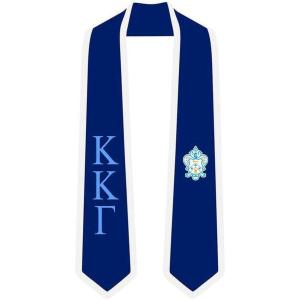 Kappa Kappa Gamma Greek 2 Tone Lettered Graduation Sash Stole(Navy Blue W/White Trim)