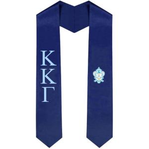 Kappa Kappa Gamma Greek Lettered Graduation Sash Stole With Crest(Navy Blue)