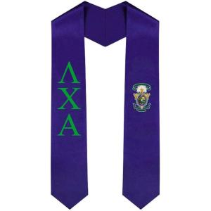 Lambda Chi Alpha Greek Lettered Graduation Sash Stole With Crest(Purple)