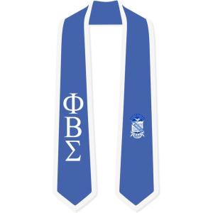 Phi Beta Sigma Greek 2 Tone Lettered Graduation Sash Stole(Royal Blue W/White Trim)