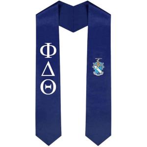Phi Delta Theta Greek Lettered Graduation Sash Stole With Crest(Navy Blue)