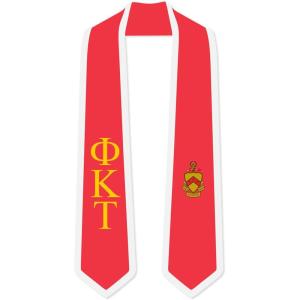Phi Kappa Tau Greek 2 Tone Lettered Graduation Sash Stole(Red W/White Trim)