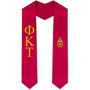 Phi Kappa Tau Greek Lettered Graduation Sash Stole With Crest(Red)