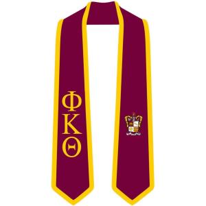 Phi Kappa Theta Greek 2 Tone Lettered Graduation Sash Stole(Maroon W/Athletic Gold Trim)