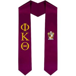 Phi Kappa Theta Greek Lettered Graduation Sash Stole With Crest(Maroon)