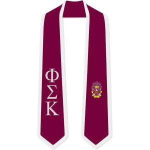 Phi Sigma Kappa Greek 2 Tone Lettered Graduation Sash Stole(Maroon W/White Trim)