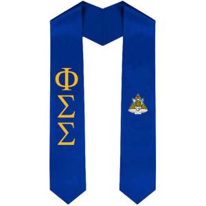Phi Sigma Sigma Greek Lettered Graduation Sash Stole With Crest(Royal Blue)
