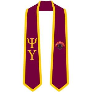 Psi Upsilon Greek 2 Tone Lettered Graduation Sash Stole(Maroon W/Athletic Gold Trim)