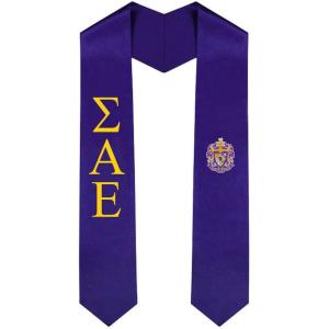 Sigma Alpha Epsilon SAE Greek Lettered Graduation Sash Stole With Crest(Purple)