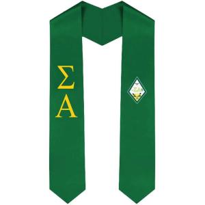 Sigma Alpha Greek Lettered Graduation Sash Stole with Crest(Hunter Green)