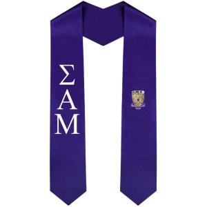 Sigma Alpha Mu Greek Lettered Graduation Sash Stole With Crest(Purple)