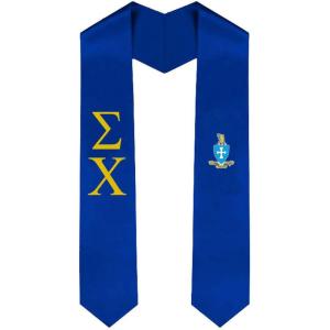 Sigma Chi Greek Lettered Graduation Sash Stole With Crest(Royal Blue)