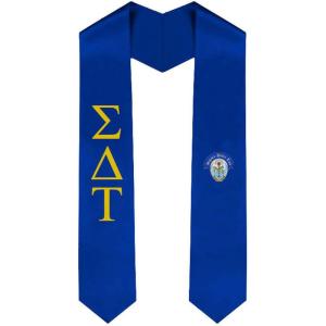 Sigma Delta Tau Greek Lettered Graduation Sash Stole with Crest(Royal Blue)