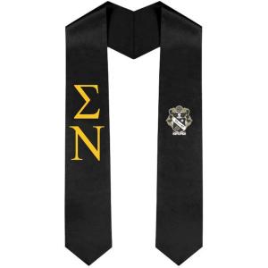 Sigma Nu Greek Lettered Graduation Sash Stole With Crest(Black)