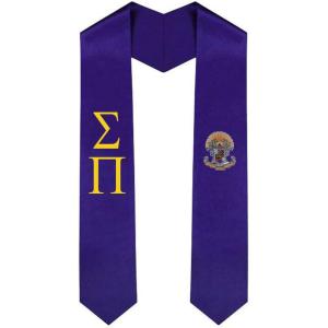 Sigma Pi Greek Lettered Graduation Sash Stole With Crest(Purple)