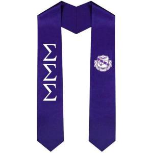 Sigma Sigma Sigma Greek Lettered Graduation Sash Stole with Crest(Purple)