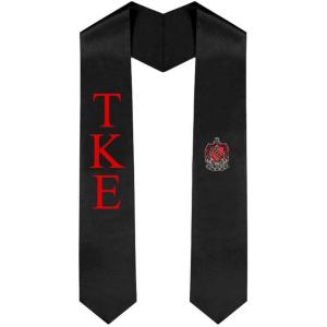 Tau Kappa Epsilon TKE Greek Lettered Graduation Sash Stole With Crest(Black)