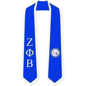 Zeta Phi Beta Greek 2 Tone Lettered Graduation Sash Stole Royal/White